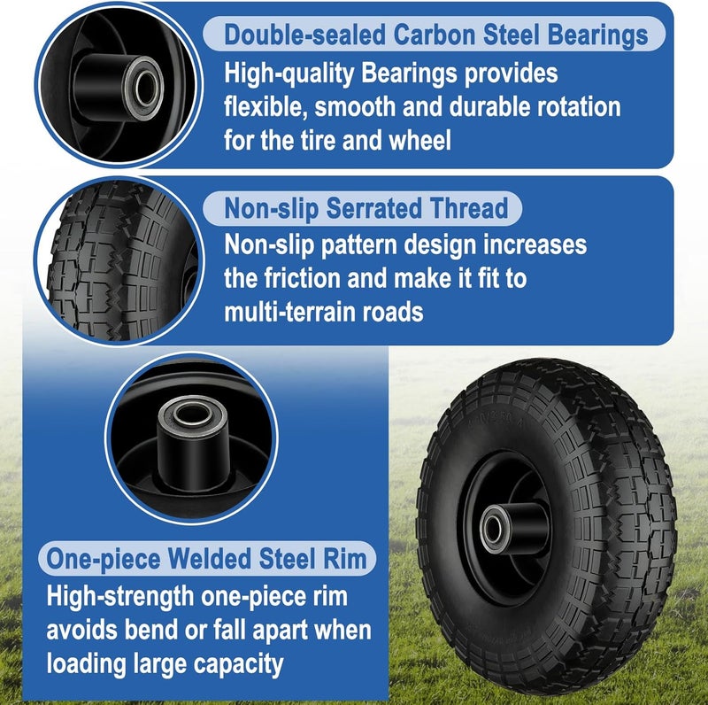 Cubesprings 4.10/3.50-4 Tire and Wheel Flat Free Solid 10 inch Tires for Hand Truck Wagon Dolly Garden Cart Wheelbarrow Replacement (4.10/3.50-4 Black - 10") - Image 4